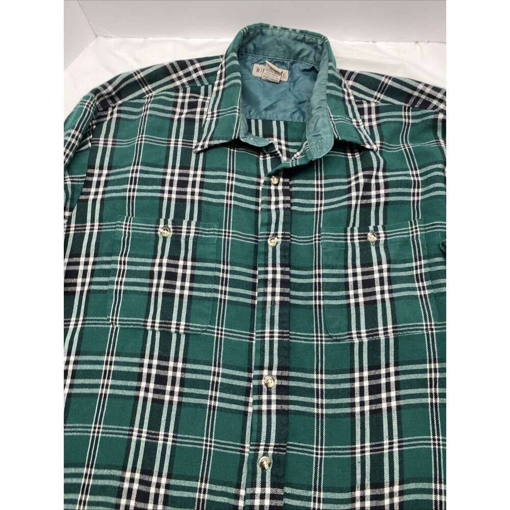 Windridge Vintage Men’s XLT Flannel Shirt Tall Green Plaid Heavyweight Acrylic